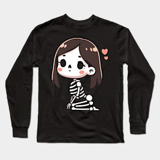 Cute Skeleton Girl Posing for Selfie | Halloween Kawaii Design for Girls Long Sleeve T-Shirt